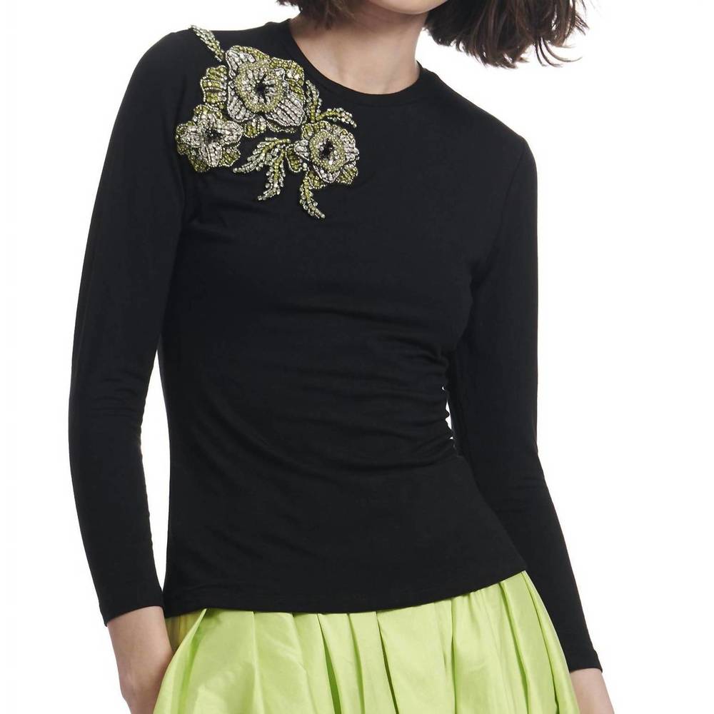 NEW EMILY SHALANT bead rasette sweater in black multi